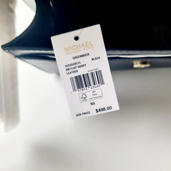 MICHAEL KORS GREENWICH small shoulder FLAP CROSSBODY BAG MK Black and Gold MULTI - Picture 6 of 15